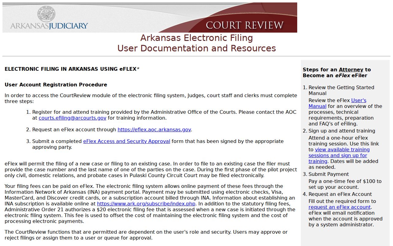 Van Buren County civil docket eFlex manuals and filing resources
