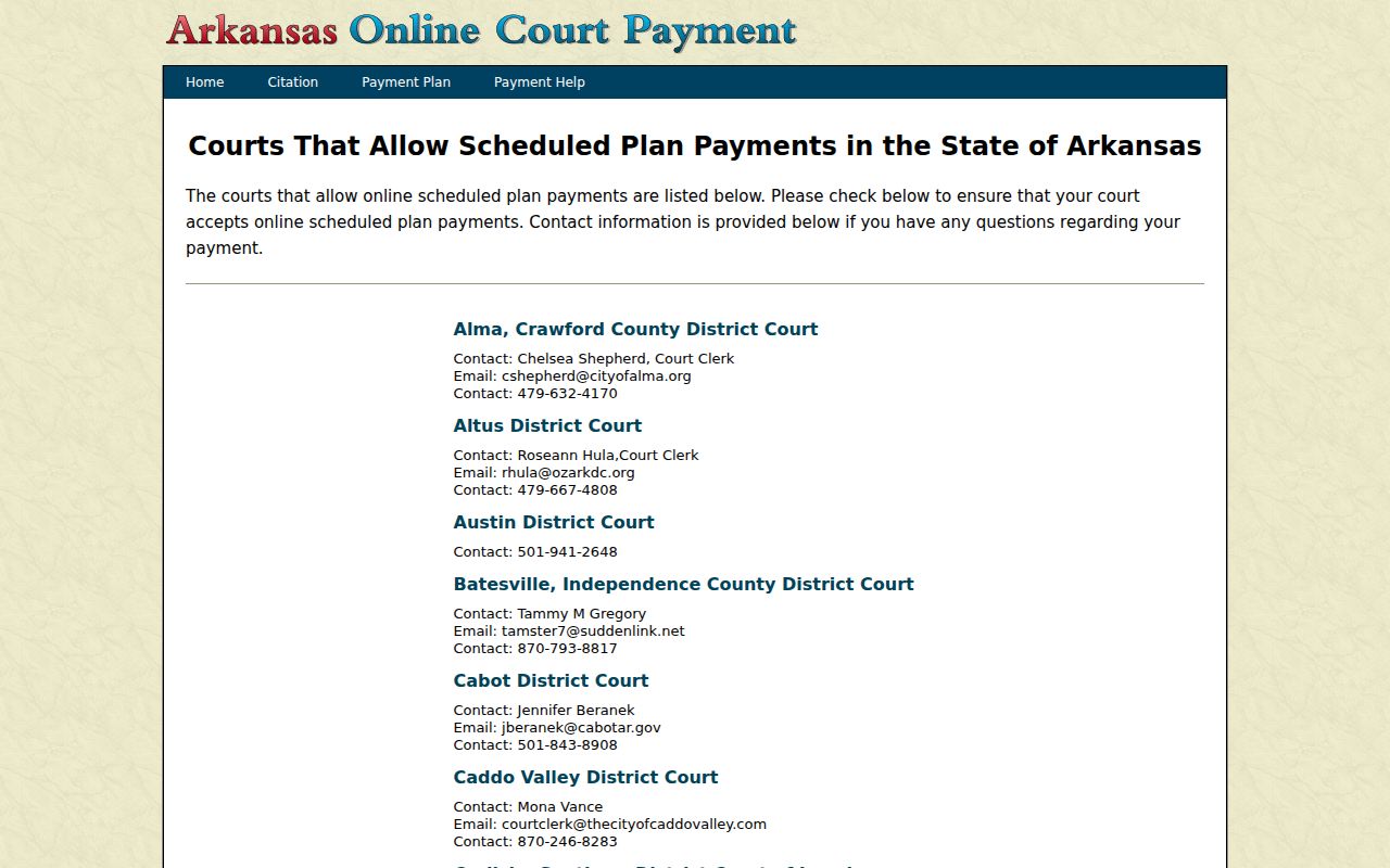 Van Buren County court calendar participating court contacts