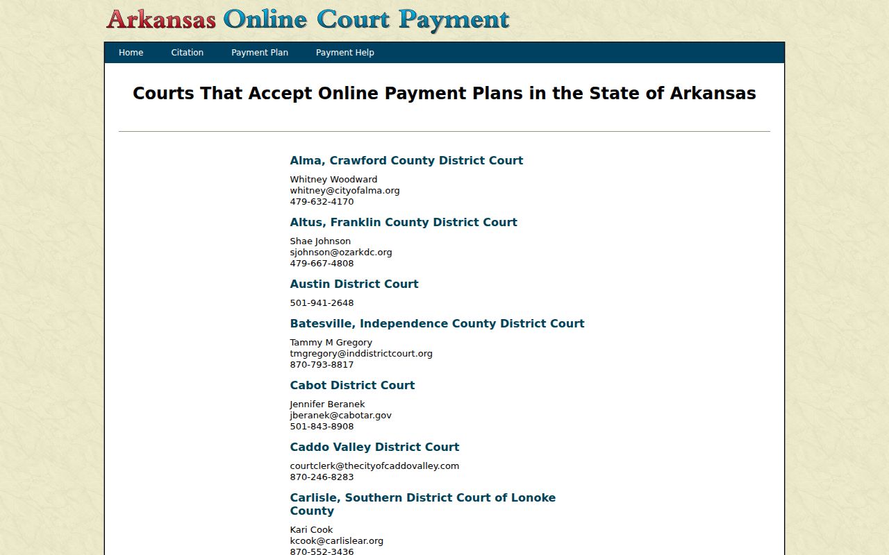 Van Buren County court calendar payment plan contact source