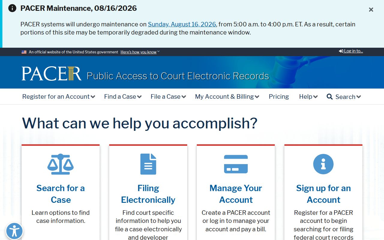 Damascus court records federal fallback through PACER