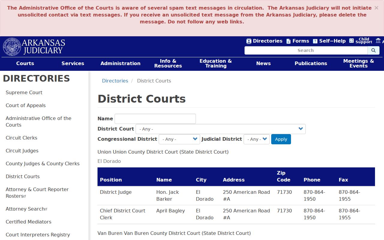 Van Buren County court docket District Court directory