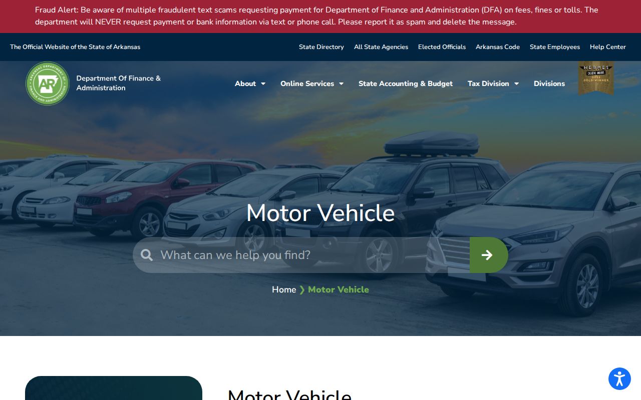 Van Buren County traffic court and Arkansas motor vehicle services distinction