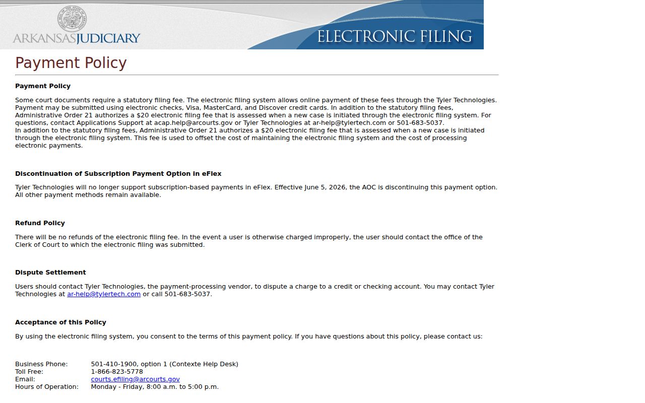 Van Buren County traffic court records and eFlex filing fee policy